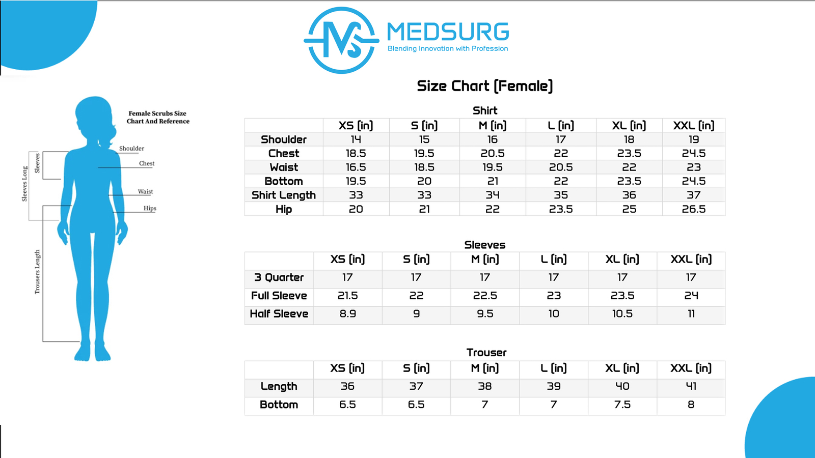 Female scrub size chart