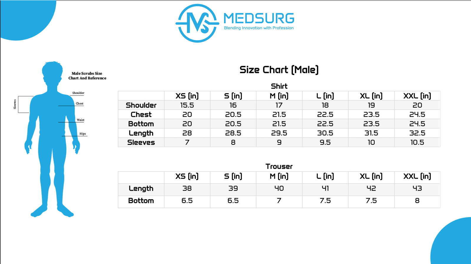 male scrub size chart